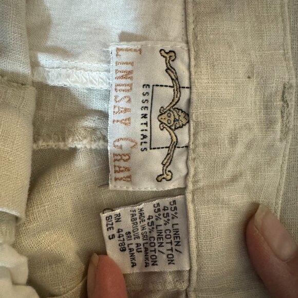 1990s Lindsay Gray Essentials Khaki Women's Shorts | 55% Linen, 45% Cotton | W 5 - Picture 2 of 4